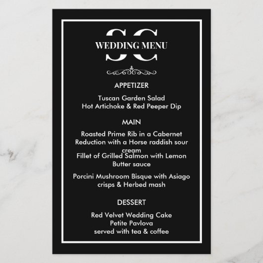 Menu Mariage noir et blanc intemporel (Devant)