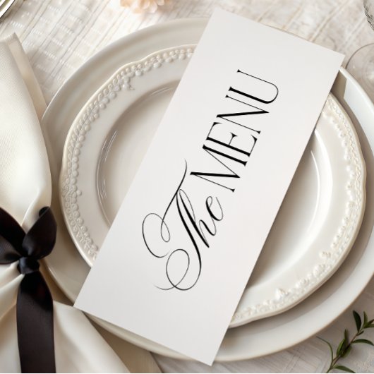 Menu Mariage Noir et Blanc Luxe Script Éternel