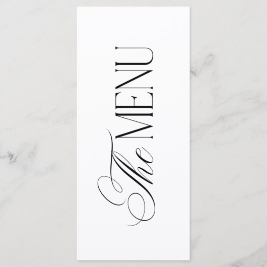 Menu Mariage Noir et Blanc Luxe Script Éternel (Devant)