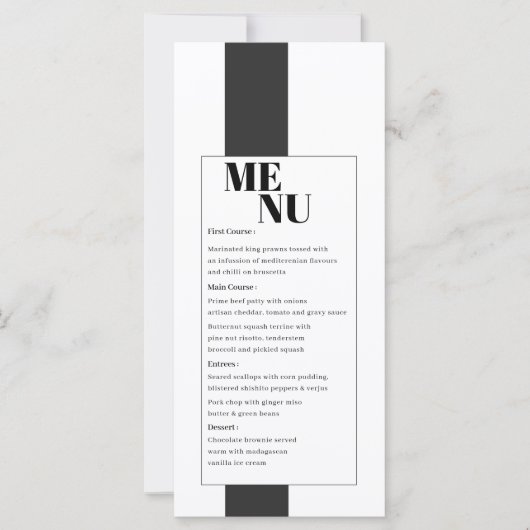 Menu Mariage noir et blanc minimal (Devant)