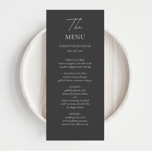 Menu Mariage noir et blanc minimaliste