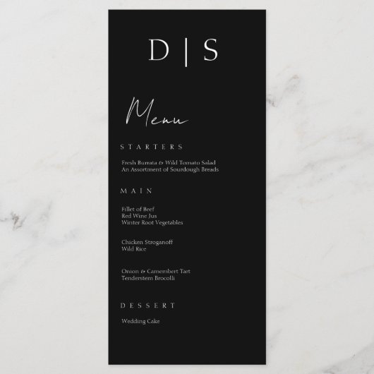 Menu Mariage noir et blanc minimaliste (Devant)