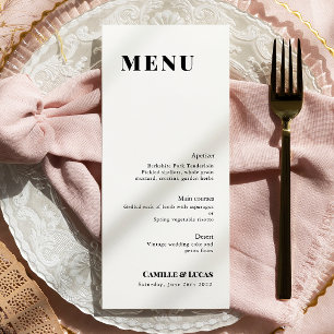 Menu Mariage noir et blanc minimaliste et élégant