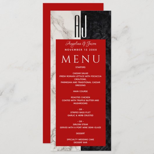 Menu Mariage noir et blanc moderne (Devant / Derrière)