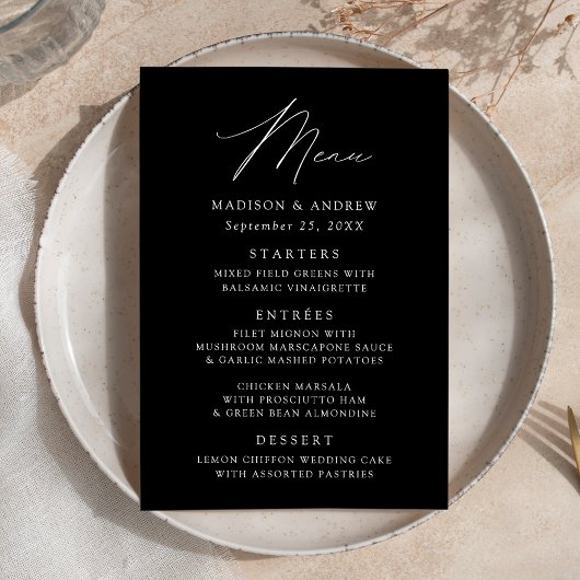 Menu Mariage noir et blanc moderne