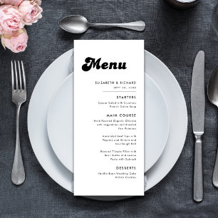 Menu Mariage noir et blanc rétro élégant