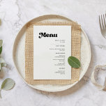 Menu Mariage noir et blanc rétro élégant<br><div class="desc">Un thème rétro chic : adoptez ce design typographique légèrement vintage et élégant pour votre papeterie mariage,  avec un thème classique noir et blanc. Texte,  couleurs et arrière - plans personnalisables.</div>