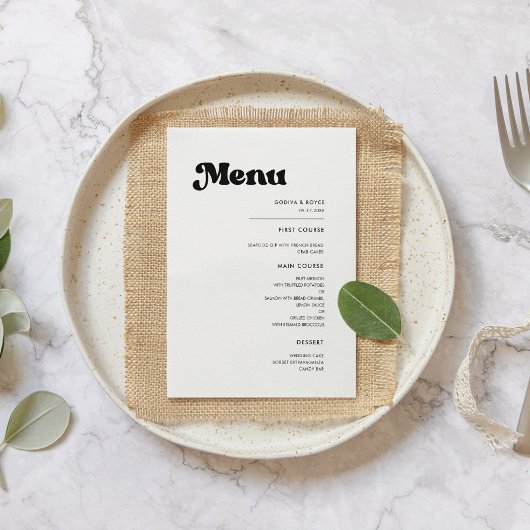 Menu Mariage noir et blanc rétro élégant