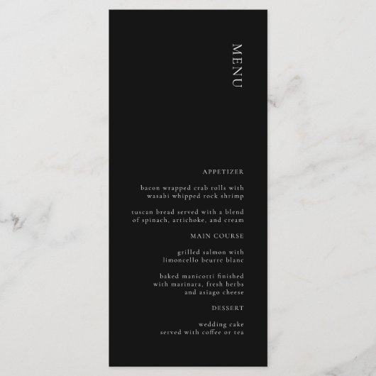 Menu Mariage noir et blanc simple (Devant)