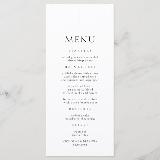 Menu Mariage noir et blanc simple (Devant)