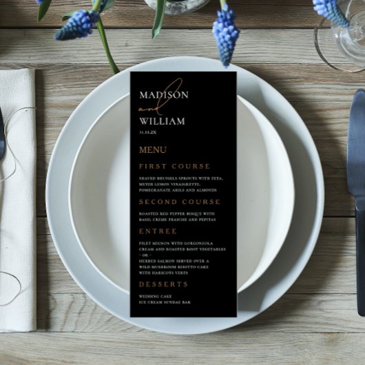 Menu Mariage noir et blanc simple