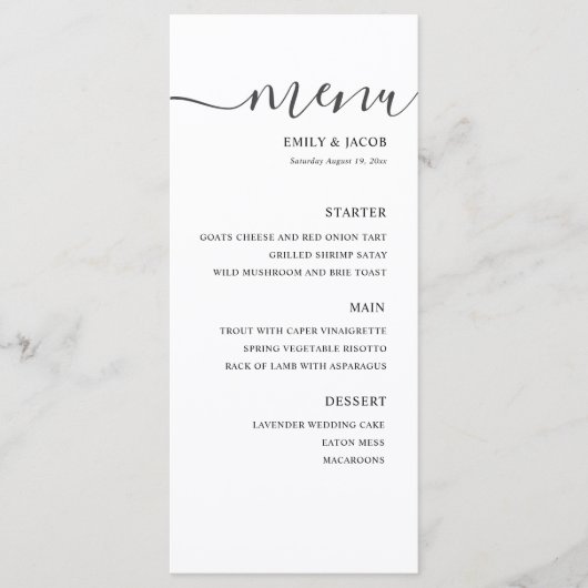 Menu Mariage noir et blanc simple (Devant)