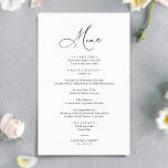 Menu Mariage noir et blanc simple et élégant<br><div class="desc">Conçue pour se coordonner avec notre collection de mariage de script élégant,  cette carte Menu personnalisable,  dispose d'un texte de calligraphie de script balayé avec une police serif classe en noir avec un monogramme personnalisable sur le dos. Éléments correspondants disponibles.</div>