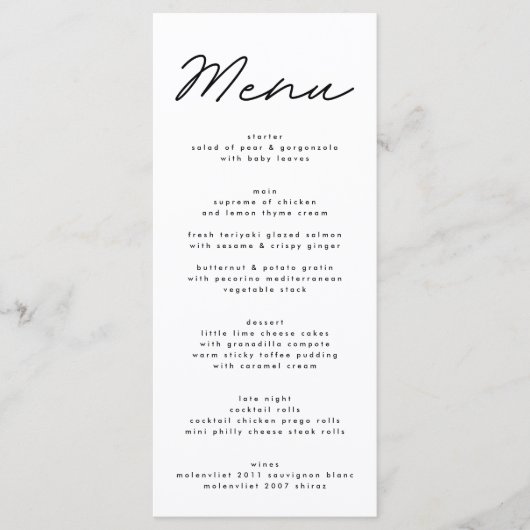 Menu Mariage noir et blanc tout simplement élégant (Devant)