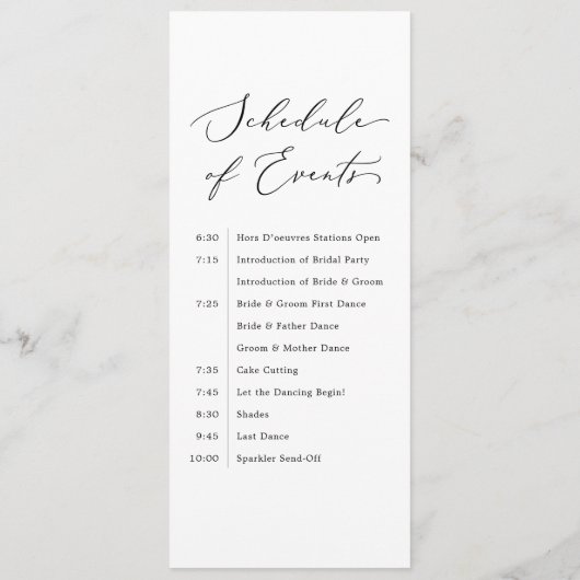 Menu Mariage noir et calendrier des événements (Dos)