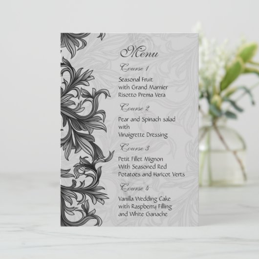 Menu mariage noir et gris argenté (Debout devant)