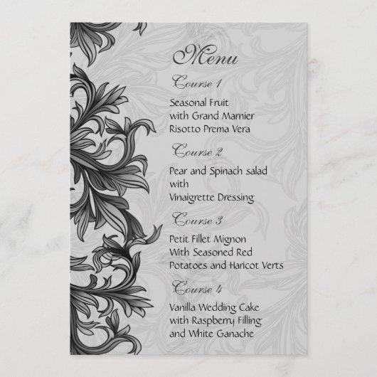 Menu mariage noir et gris argenté (Devant)