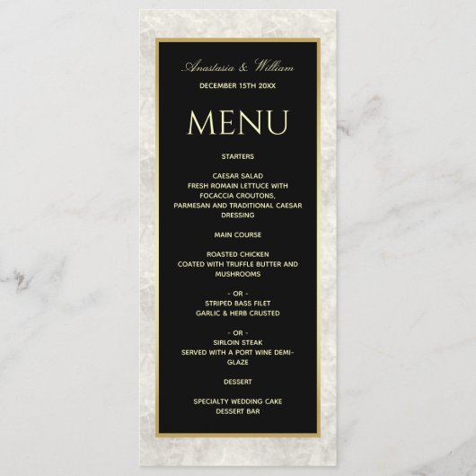 Menu Mariage noir et Marbre blanc (Devant)