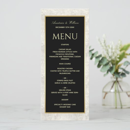 Menu Mariage noir et Marbre blanc (Debout devant)