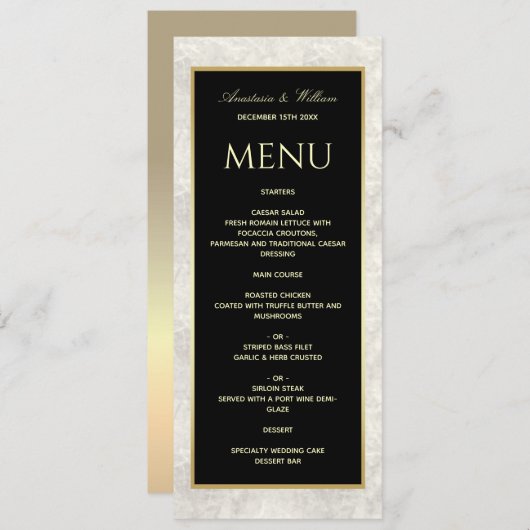 Menu Mariage noir et Marbre blanc (Devant / Derrière)