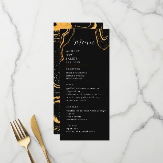 Menu Mariage noir et or (Devant/Arrière en situation)