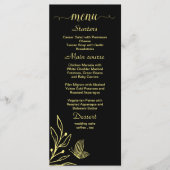 Menu Mariage noir fleur d'or simple (Devant)