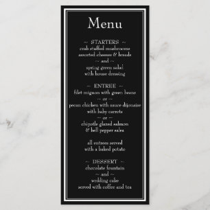 Menu Mariage noir minimaliste à la frontière moder