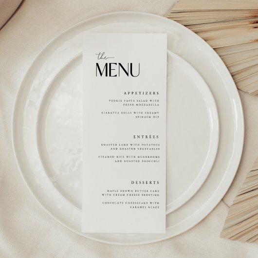 Menu Mariage noir minimaliste et moderne