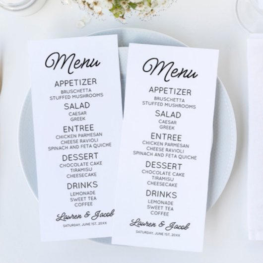 Menu Mariage noir minimaliste moderne