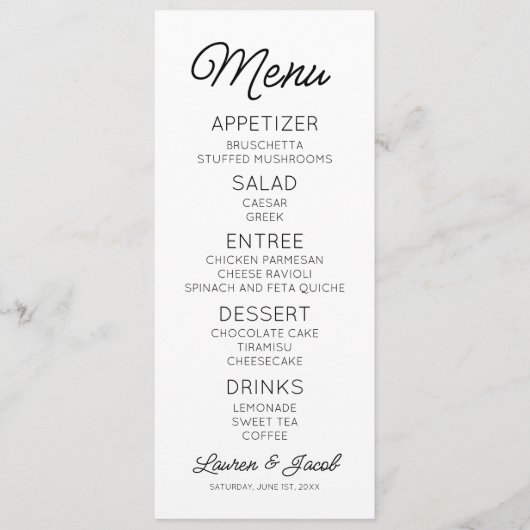 Menu Mariage noir minimaliste moderne (Devant)