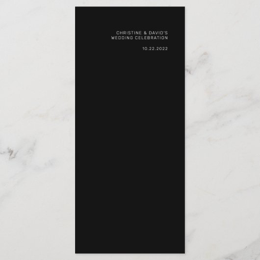 Menu Mariage noir minimum de lettres en gras (Dos)