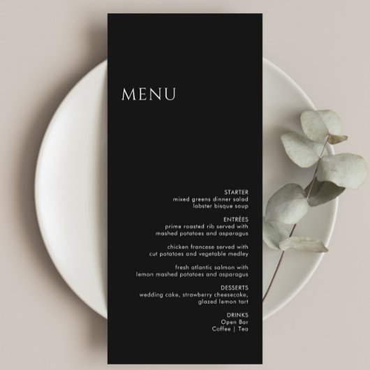 Menu Mariage noir moderne minimaliste