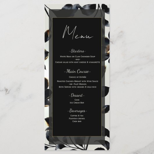 Menu Mariage noir & or Floral Greige (Devant)