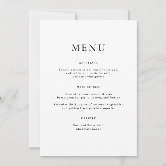 Menu Mariage noir simple (Devant)