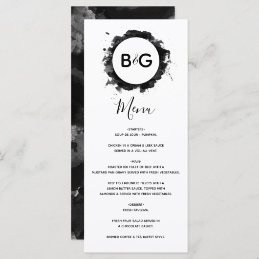 Menu Mariage noir simple (Devant / Derrière)