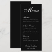 Menu Mariage noir simple écriture calligraphique blanch (Devant / Derrière)