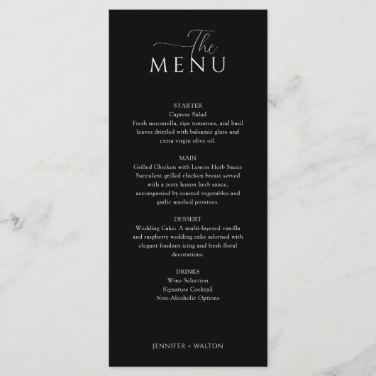 Menu Mariage noir simple et élégant (Devant)
