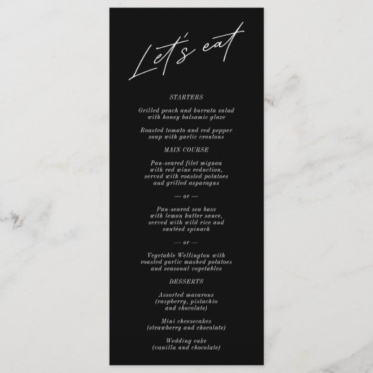 Menu Mariage noir simple et élégant (Devant)