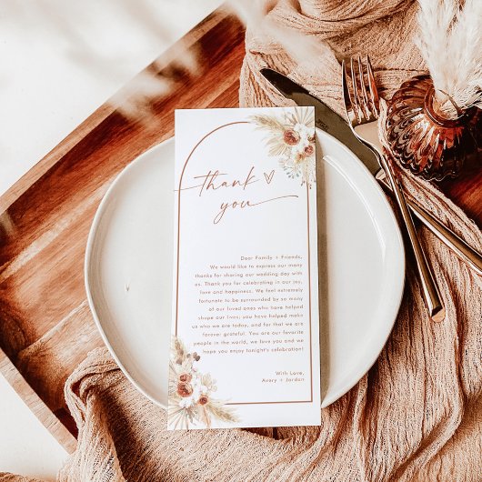 Menu mariage + Note Merci | Boho Napkin Note