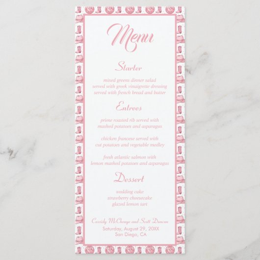 Menu Mariage Occidental Rose Boots (Devant)
