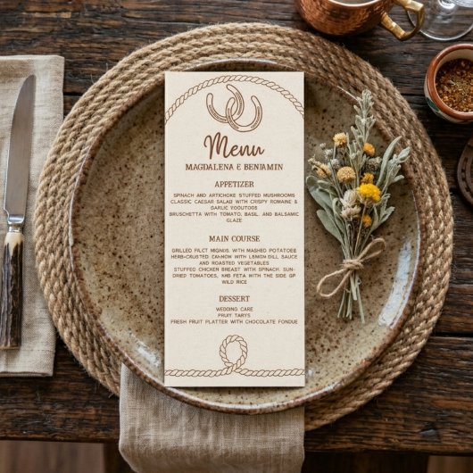 Menu Mariage Occidental Rustique Marron Cordes Fers à C