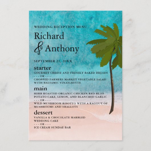 Menu Mariage Ocean Beach Palm Tree (Devant)