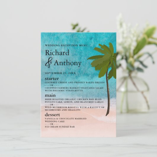 Menu Mariage Ocean Beach Palm Tree (Debout devant)