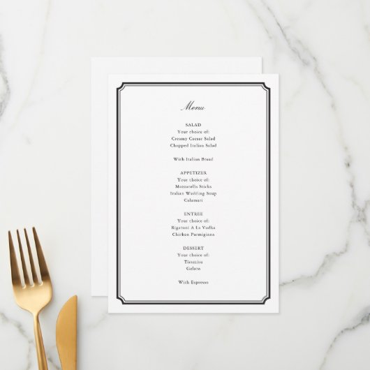 Menu Mariage officiel (Devant/Arrière en situation)