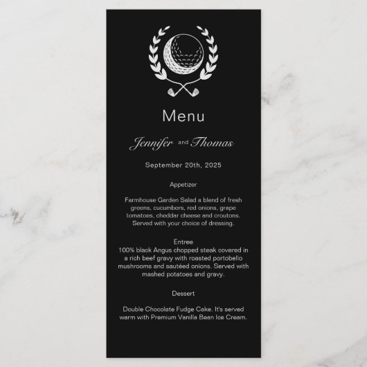 Menu Mariage officiel à thème de golf (Devant)