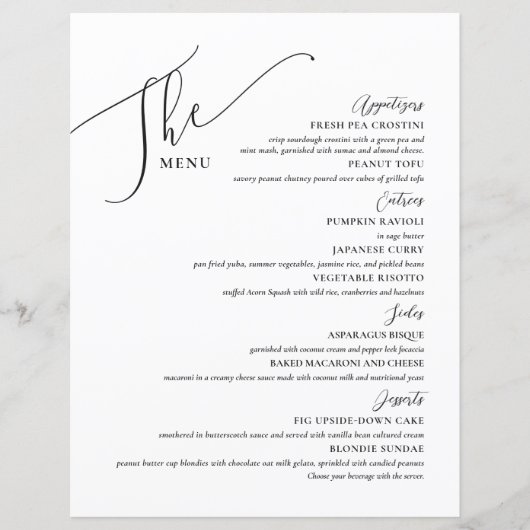 Menu Mariage officiel Elégant noir blanc (Devant)