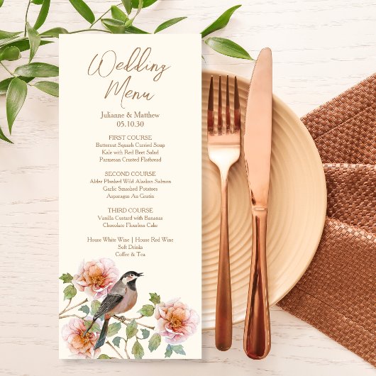 Menu Mariage Oiseau dans les Fleurs
