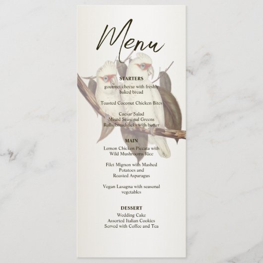 Menu Mariage Oiseaux blancs (Devant)