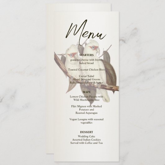 Menu Mariage Oiseaux blancs (Devant / Derrière)
