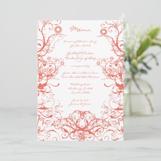 Menu Mariage Oiseaux et tourbillons (Debout devant)